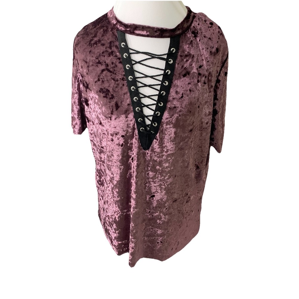 Crushed Velvet Top Purple Black M Lace Up Goth Whimsigoth Ren Renaissance Grunge